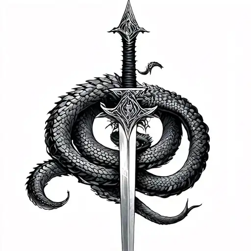 gnostic serpent coiled sword tattoo design idea