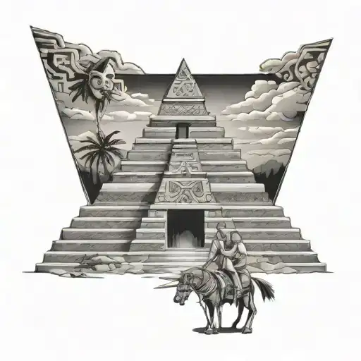 Aztec pyramid with my three children inside Lelia Elias yari tattoo design idea