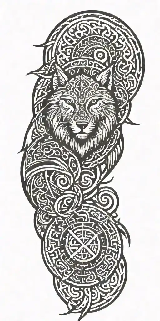 viking symbols, runes, ornaments, odins wolfs tattoo design idea