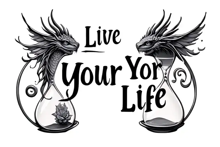 "Live Your Life" "Live Your Life" hourglass background creatures tattoo design idea