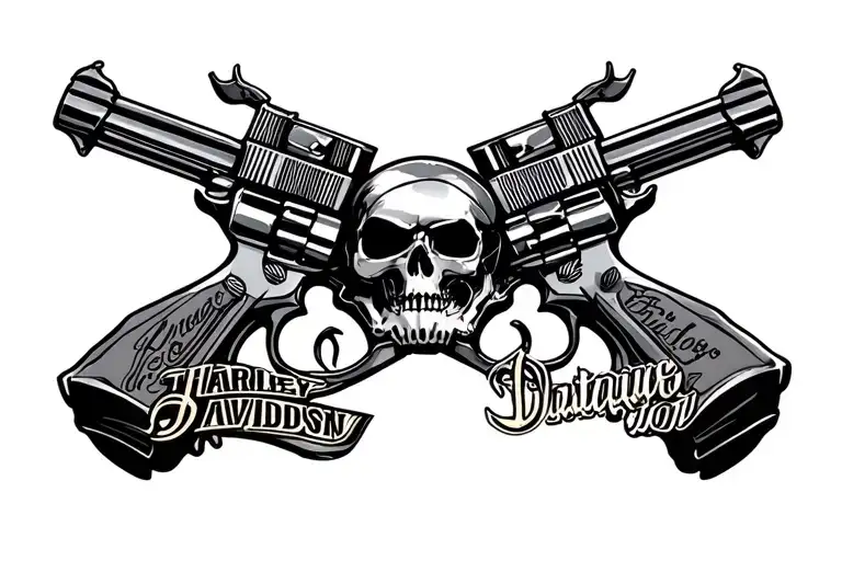 Harley Davidson and guns tattoo design idea