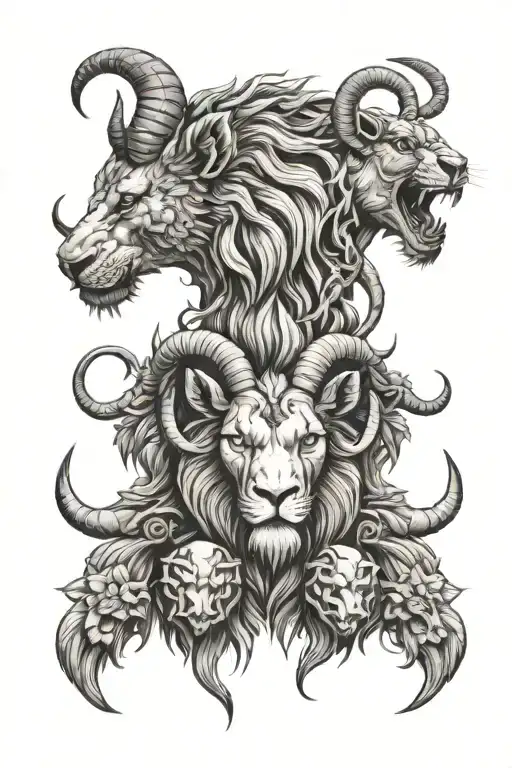 lion, scorpion, and goat heads  tattoo design idea