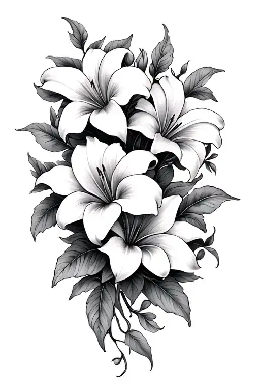 6 lilly flowers and vines tattoo design idea