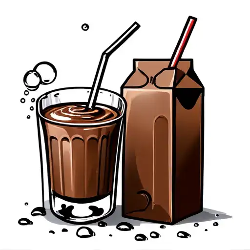 bubbles in a glass of chocolate milk with a straw and a chocolate milk carton next to it  tattoo design idea
