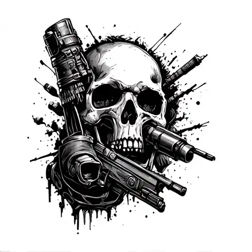 Right arm cuff in a post apocalyptic style tattoo design idea