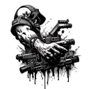 Right arm cuff in a post apocalyptic style tattoo design idea