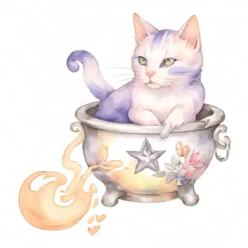 cat paw print witch's cauldron tattoo design idea