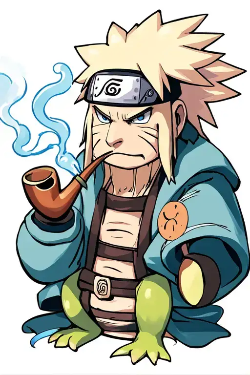 Jiraiya from Naruto with toad smoking a pipe tattoo design idea