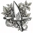 A chef's knife and fork intertwined with a vine of herbs, symbolizing a love for cooking and nature tattoo design idea