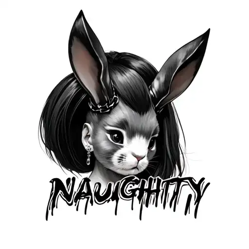 "NAUGHTY" playboy bunny devil horns tattoo design idea