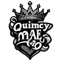 "Quincy Mae Aro" text with crown and heart shape tattoo design idea