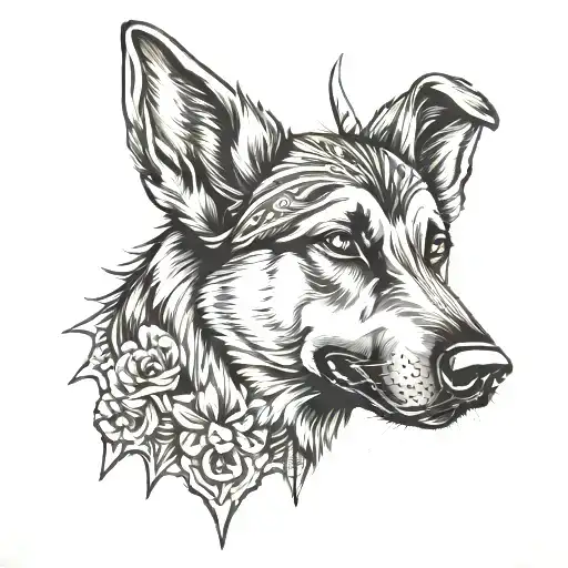 barking german shepherd  spike collar tattoo design idea