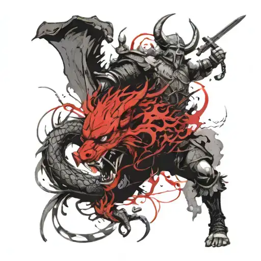 Viking fighting Japanese dragon tattoo design idea