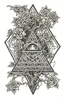 tree of life intertwined pyramid with eye and dragon  roses tattoo design idea