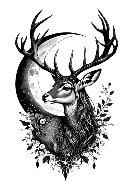 ametrius goddess deer antlers moon tattoo design idea