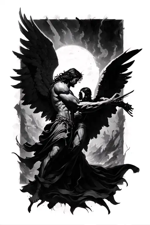 archangel fighting tattoo design idea