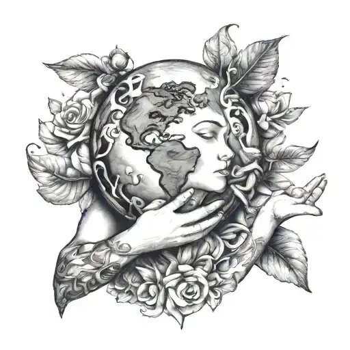 gaia holding Earth with nature tattoo design idea