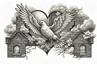 Dove, Broken heart, Clouds, Bricks tattoo design idea