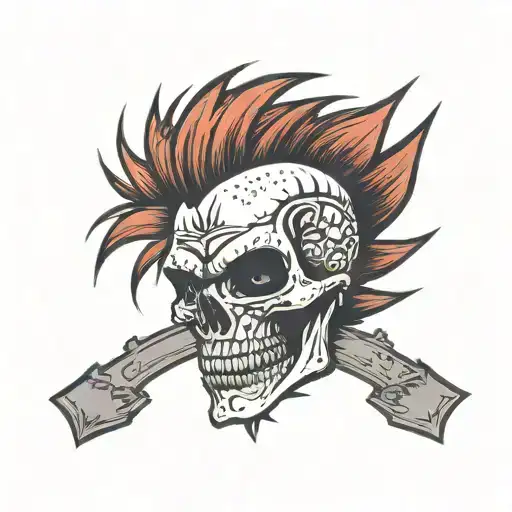 A punk skull with a red mohawk tattoo design idea