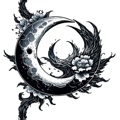 korean moon water sign intertwined tattoo design idea