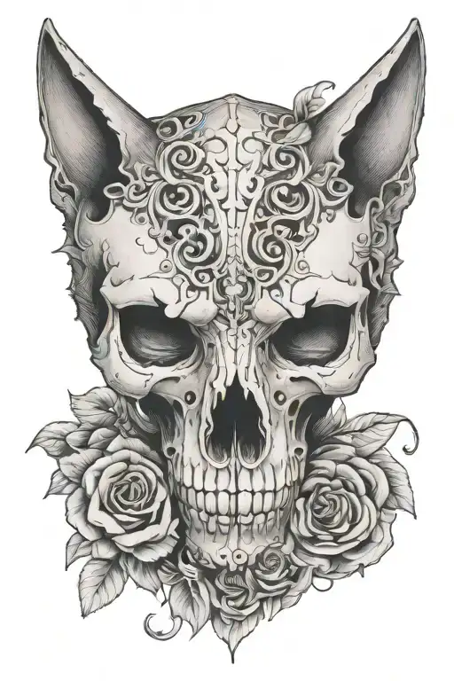 Anatomically correct cat skull tattoo design idea
