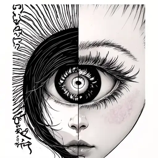 Girl from junji ito manga uzumaki with half her face in a spiral, the other half must have a blunt tattoo design idea
