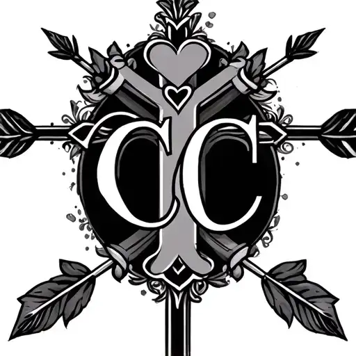 I want it to have a cross, with arrows. feminine, hearts, and to have the initials C and C  tattoo design idea
