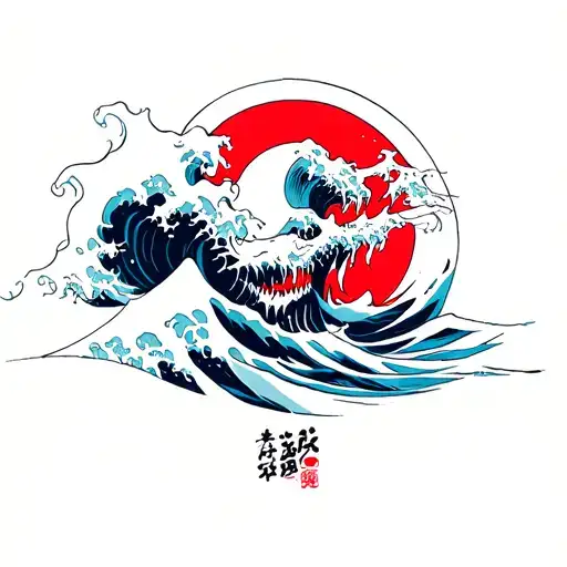 Japanese wave horror tattoo design idea