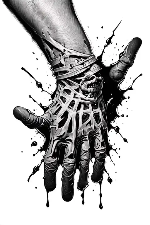 freddy Kruger glove ripping through skin tattoo design idea