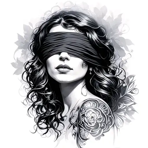 blindfolded woman tattoo design idea