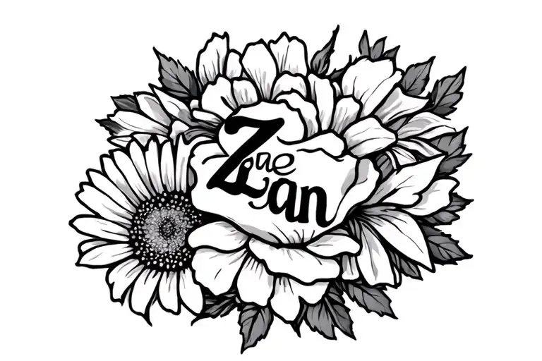 "Zoe und Lian " Rose, Aster flower intertwined tattoo design idea