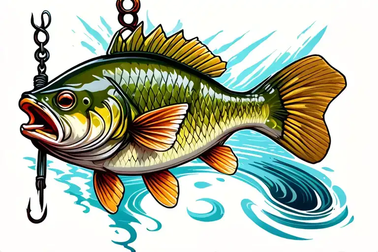 bass fishing hook tattoo design idea