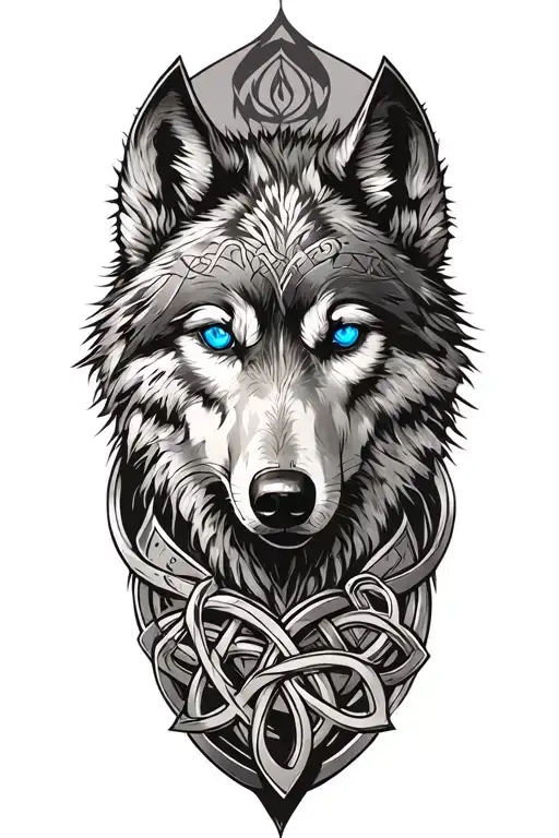 wolf with blue eyes on armor tattoo design featuring Celtic trinity knot  tattoo design idea