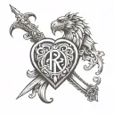 I want a Right chest to arm tattoo, from chest there is R symbol that reminds me of us 3 siblings. from right chest to a tattoo design idea