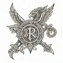 I want a Right chest to arm tattoo, from chest there is R symbol that reminds me of us 3 siblings. from right chest to a tattoo design idea