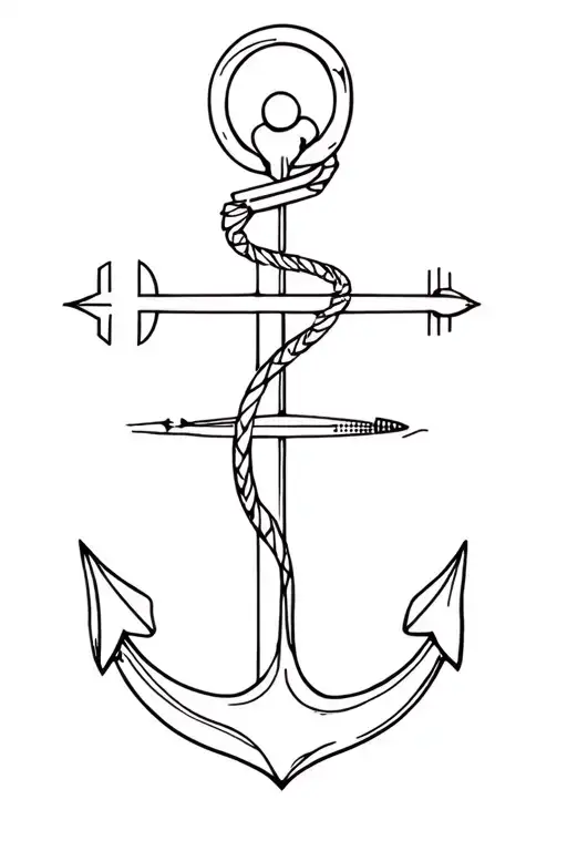 anchor and spaceship tattoo design idea