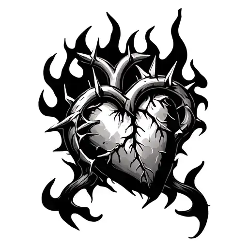heart with thorns on fire tattoo tattoo design idea