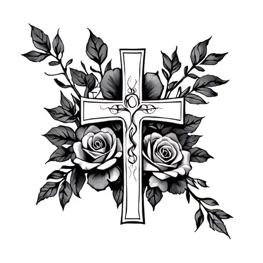 god cross and roses tattoo design idea