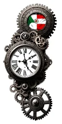 Roman numeral clock,an Italian flag,steampunk mechanical gears with a Roman numeral clock,the Leonardo da Vinci symbol, tattoo design idea