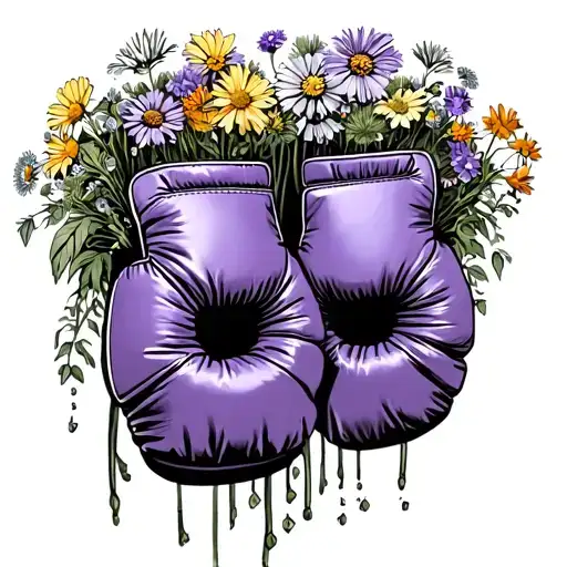 purple boxing gloves hanging with wildflowers coming out the top tattoo design idea