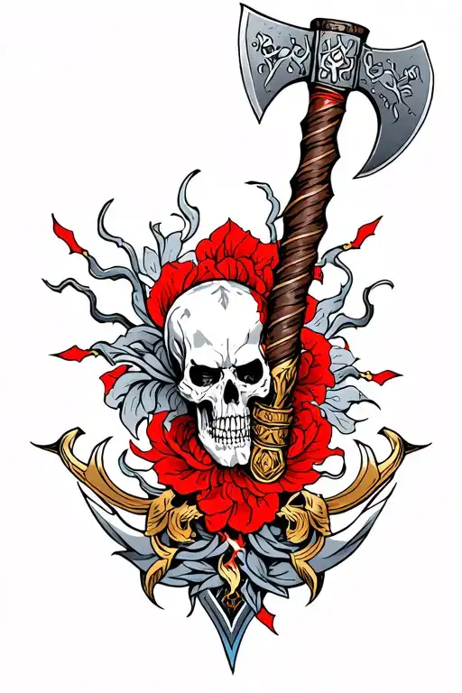 god of war ragnarok axe and death blades tattoo design idea