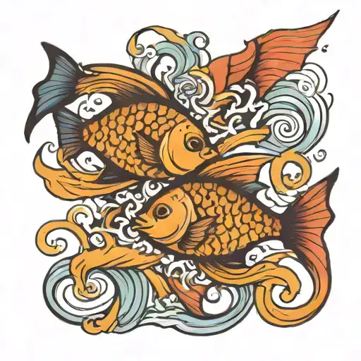 two lost souls swimming in a fish tattoo design idea