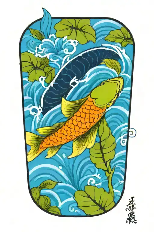 plants and koi fish transforming tattoo design idea