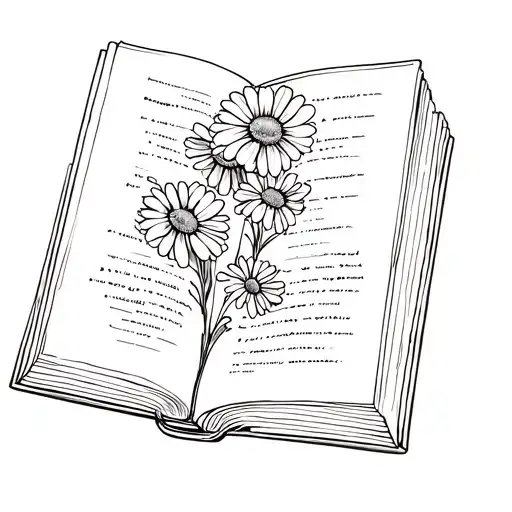 open book with a few daisies entwined within tattoo design idea
