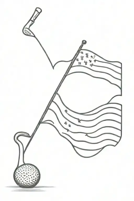 A minimalist design of an American flag waving in the shape of a golf club tattoo design idea