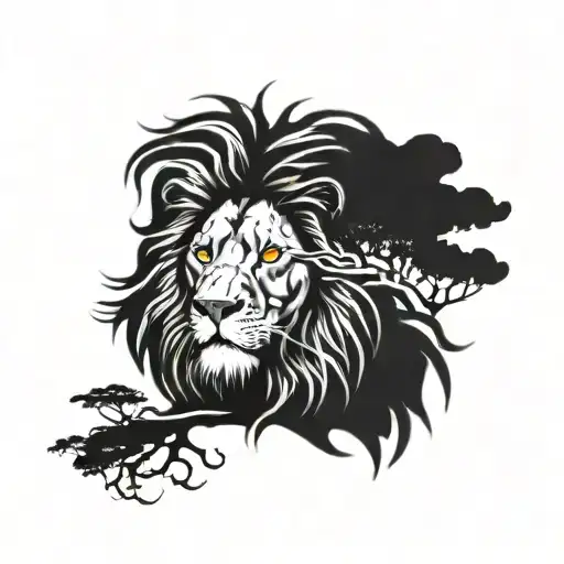 lion reggae inspired tree with Rasta tattoo design idea