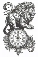 lion on top of a clock surrounded by stars  tattoo design idea