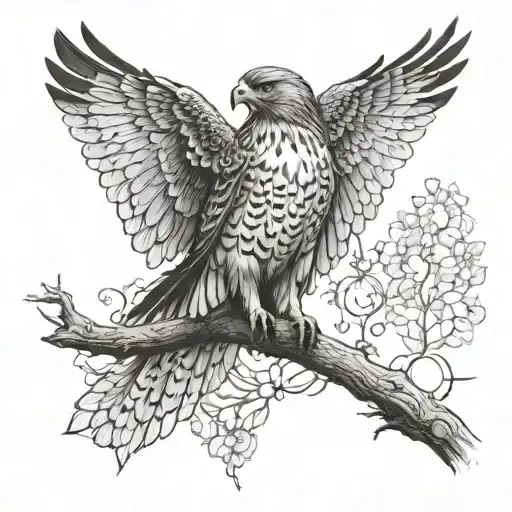 red tailed hawk perched tattoo design idea