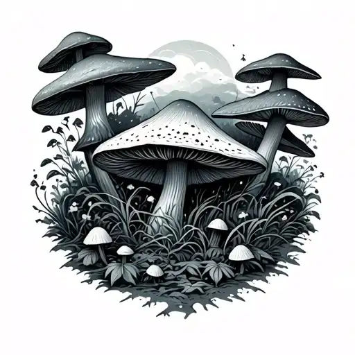 psychedelic mushroom forest tattoo design idea
