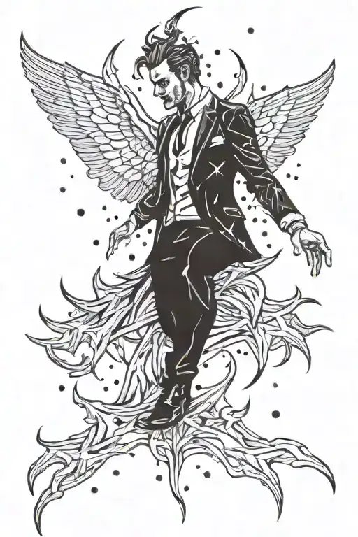 Lucifer falling apart and transforming into the stars tattoo design idea